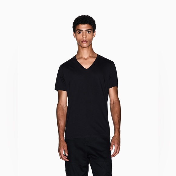 Armani Exchange Black Slim Fit V-Neck Pima Short Sleeved T Shirt - Men’s Sz Med - Picture 1 of 8